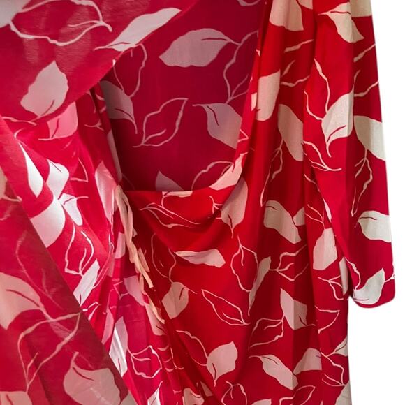 Vintage Craig Byron NY Pink Leaf Print Silky Midi Dress w/ Button Shoulder M - Picture 5 of 8